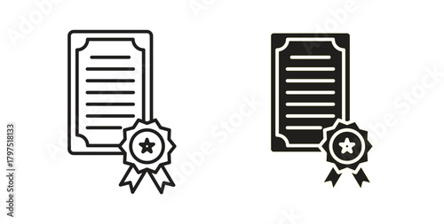 Diploma icons, vector symbols. filled flat sign