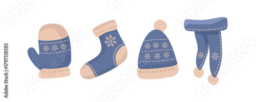 Cozy Winter Accessories Collection with Snowflake Motifs. Cozy Winter Wear Set. Cold Weather Accessories Pack.