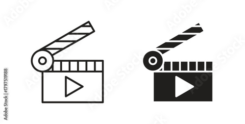 Film clapperboard icons, vector symbols. filled flat sign