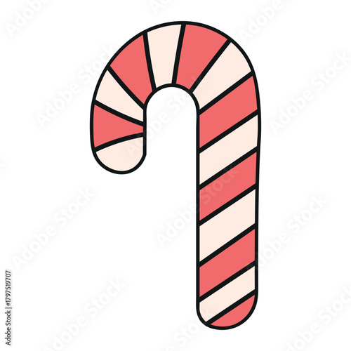 Colorful candy cane illustration with red and white stripes