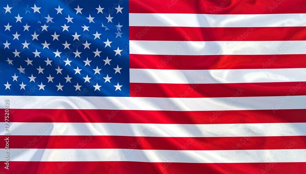 Obraz premium American national flag with red and white stripes and blue canton featuring fifty white stars waving on fabric.