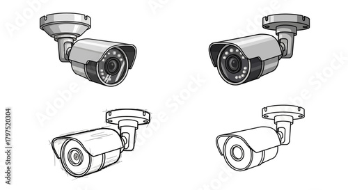 Security Cameras Surveillance System Illustrations for Safety & Monitoring