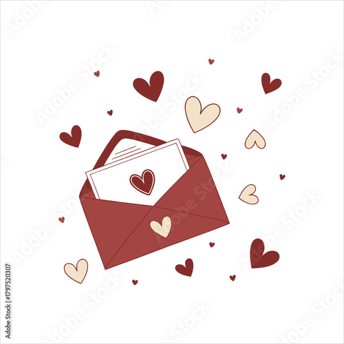 Romantic Love Letter Illustration – Heart Envelope and Cute Floating Hearts Design