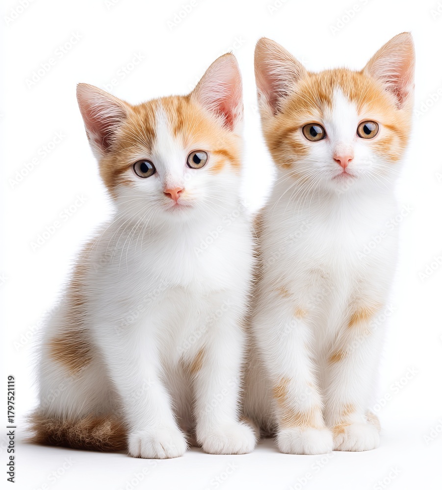 Obraz premium Pair of Orange and White Kittens Posed on White feline