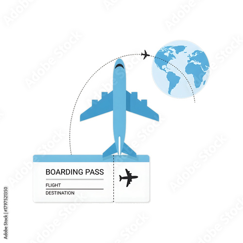 Airplane with ticket representing international travel and flight.