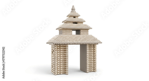 Elaborate architectural model of a multi-tiered structure with intricate detailing.