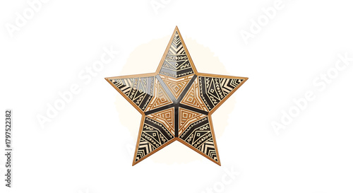 A decorative five-pointed star with intricate black and white geometric patterns isolated on a white background.