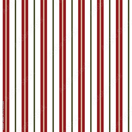Striped Christmas pattern. Seamless Christmas pattern with repeating red, green, and white vertical stripes. Festive holiday background suitable for wrapping paper, gift packaging, textiles