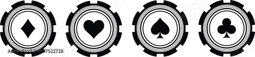 Black Poker Chip Set with Card Suits Vector Icons