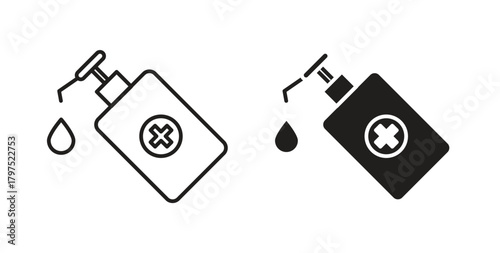 Hand sanitizer icons, vector symbols. filled flat sign
