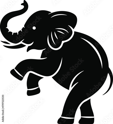 Vector black silhouette of an elephant standing on hind legs