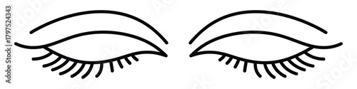 Minimalist line art drawing of closed eyes with long eyelashes and arched eyebrows