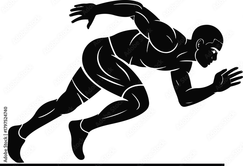 Fototapeta premium Vector silhouette of a male runner in the starting blocks