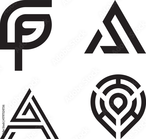 Set of four modern abstract geometric logos and creative icons