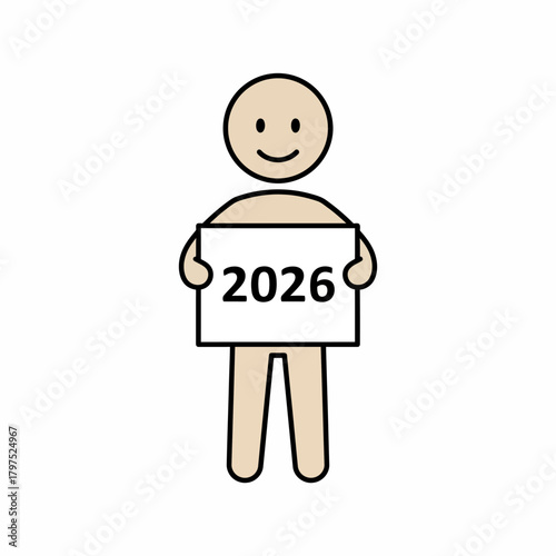 Person Holding a Sign with the Year 2026 A Vision for the Future in a Simplified Illustration