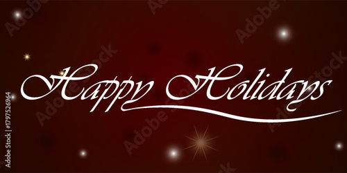 Happy Holidays calligraphic text on red background.