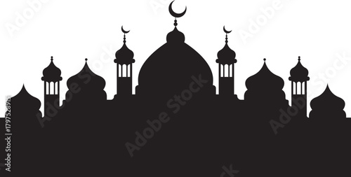 Black Mosque Silhouette Vector | Islamic Architecture Icon