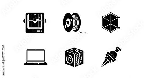Explore 3D printing technology with this modern set of icons, perfect for innovative designs and futuristic projects that need a clean, professional touch