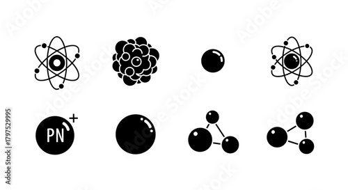 Explore dynamic science concepts with these atom and molecule icons for education, research, and technology projects needing a modern and clean design