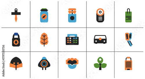 Collection of Colorful Icons Representing Various Concepts and Categories for Web Design