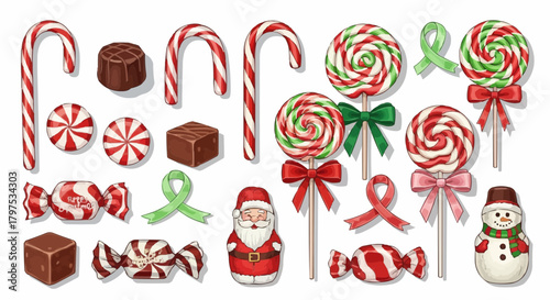 vector winter Christmas sweets and festive candies collection
