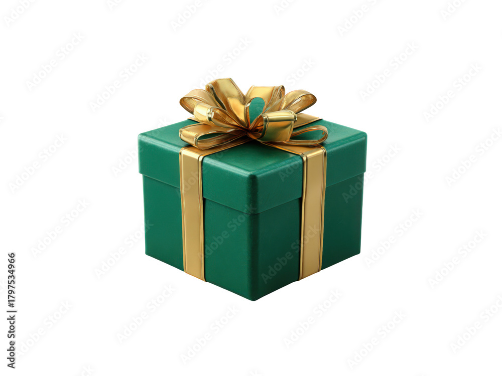 Obraz premium A green box with gold ribbons on top of it