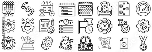 Collection of Icons Representing Time Management and Productivity