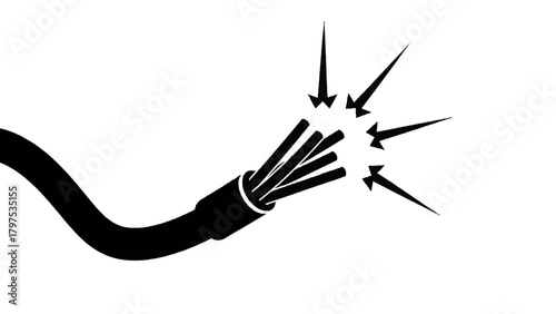 Vector illustration of damaged electrical wire with exposed conductors, on a transparent background