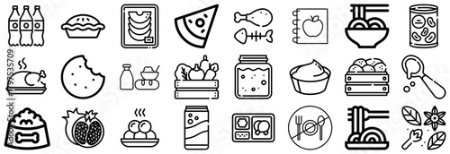 Diverse Food and Drink Icons From Meals to Ingredients