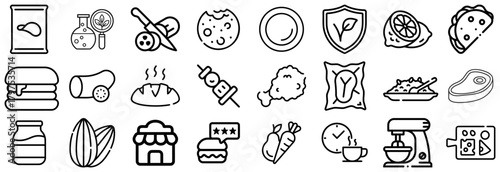 Diverse Food and Drink Icons From Ingredients to Meals and Kitchenware