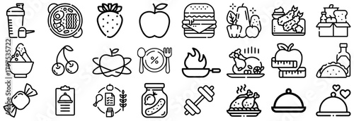 Diverse Food and Health Icons From Nutrition to Cuisine