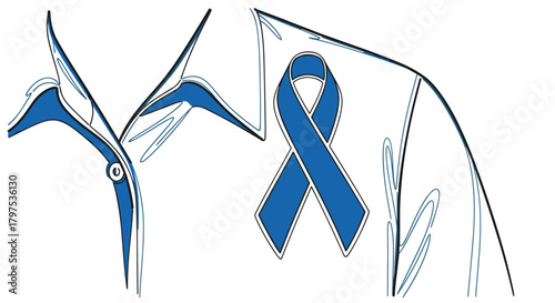 Blue ribbon on collared shirt symbolizing support and awareness  