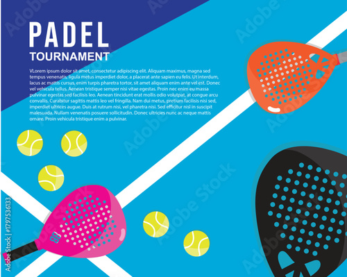 colorful padel sport tournament poster with rackets and ball
