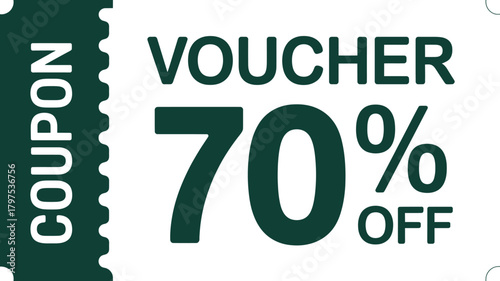 Seventy percent off coupon voucher promotional discount offer for retail sales vector illustration on white background
