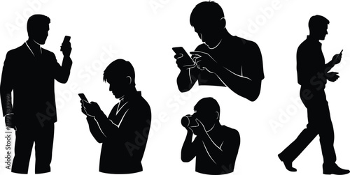 Silhouettes of people using smartphones and cameras.