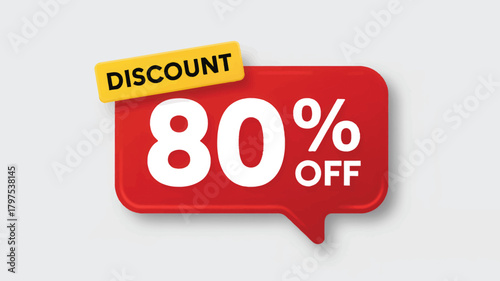 Eighty percent off discount promotion red speech bubble design for retail sales and advertising campaigns