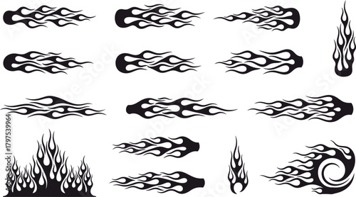 Collection of black flame graphics for vehicle decoration and tattoos
