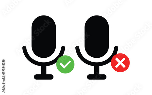 Microphone symbol set in two option as on or off on white background