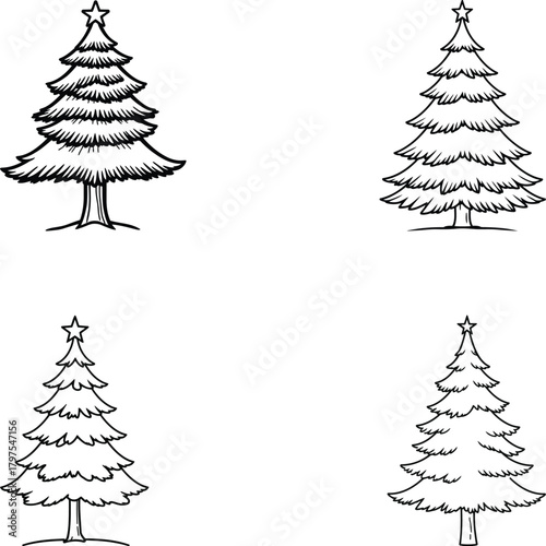Classic Christmas Tree Line Art Vector Illustration