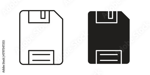 Floppy disk icons with simple flat and thin stroke style