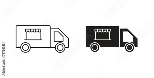 Food truck icons with simple flat and thin stroke style