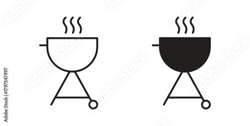 Grill icons with simple flat and thin stroke style