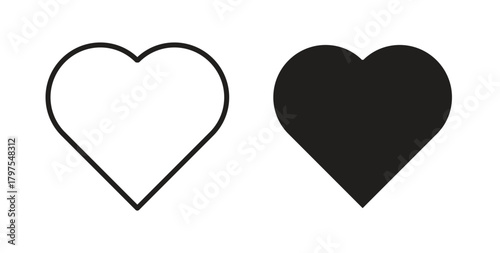 Heart icons with simple flat and thin stroke style