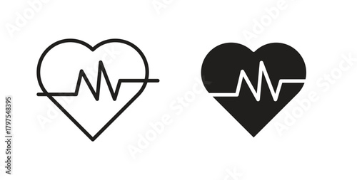Heartbeat icons with simple flat and thin stroke style