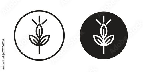 High fiber food icons with simple flat and thin stroke style