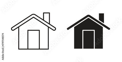 Home icons with simple flat and thin stroke style