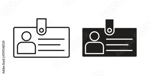 ID badge icons with simple flat and thin stroke style