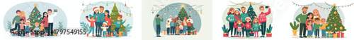 Christmas Family Photo. Vektor, design, minimalist, illustrations, set icon