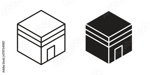 Kaaba icons with simple flat and thin stroke style
