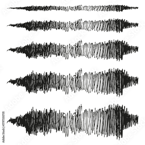 Horizontal scribble texture. Black hand drawn line. Abstract rough surface. Vector artistic element.